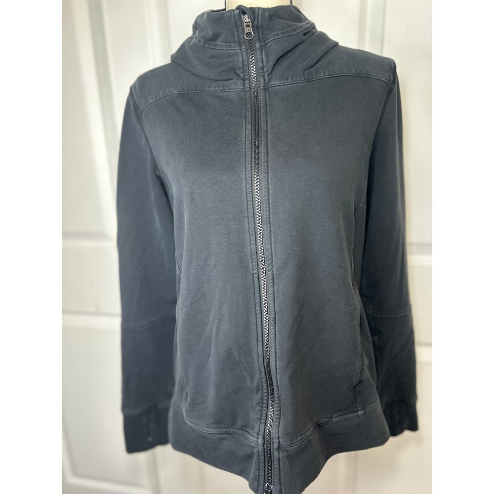 Lululemon Stride Jacket Black Size 6 Full Zip Hoodie Thumbholes Logo Back Vent